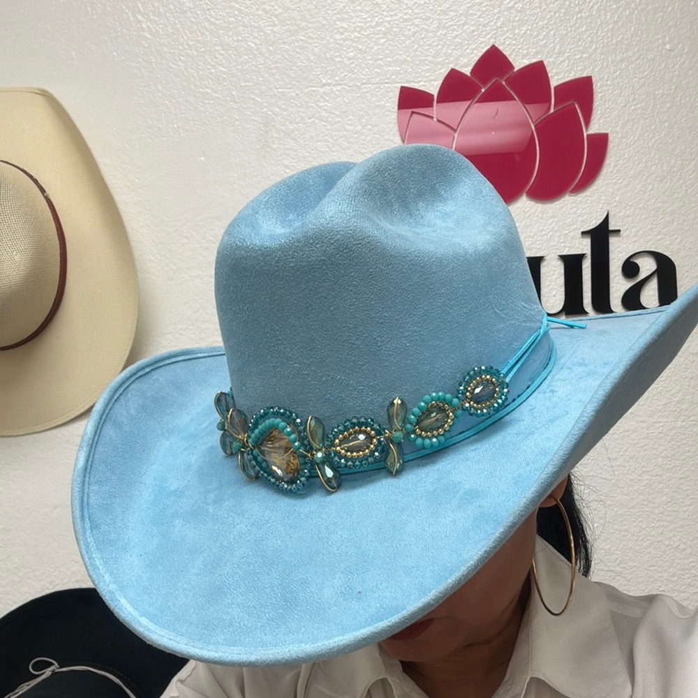 Blue Western Hat with Turquoise Embellishments - Picture 7 of 8